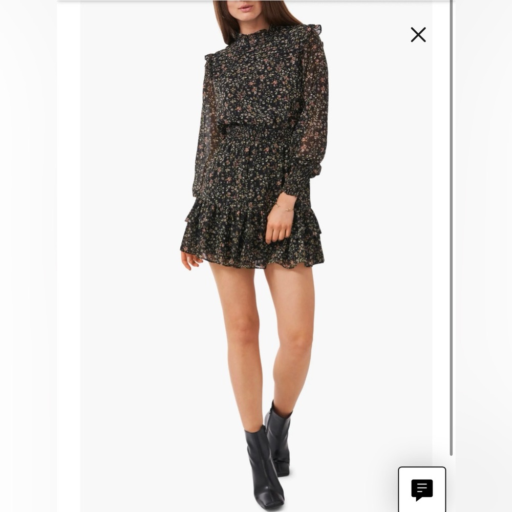1. STATE - WOMEN’S XS RUFFLE NECK SMOCKED LONG SLEEVE DRESS